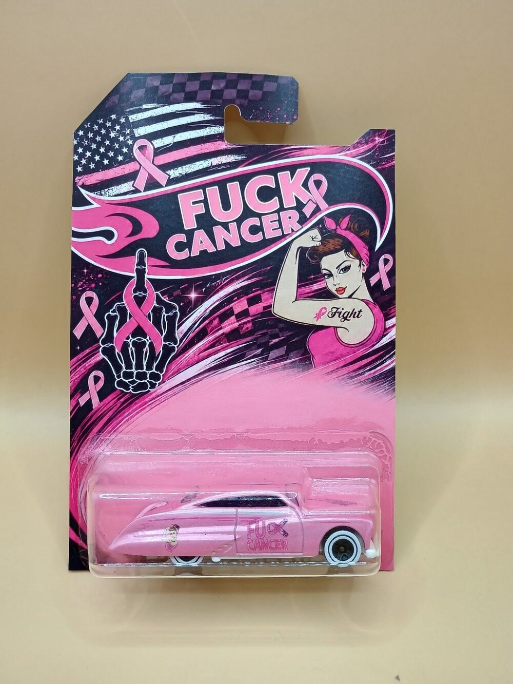Custom Hot Wheels Breast Cancer Awarness Diecast Car F*ck Cancer Pin-Up Art 1:64